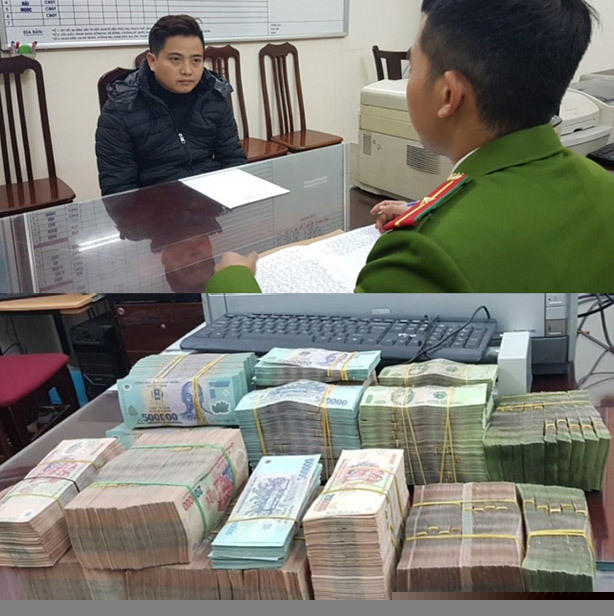 Đối tượng Đỗ Đăng Trung và số tiền tang vật.