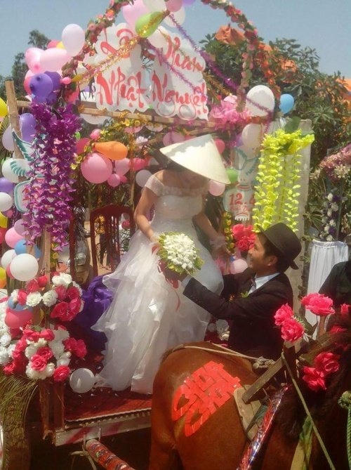 Đám rước dâu bằng xe ngựa kéo tại Hà Tĩnh.