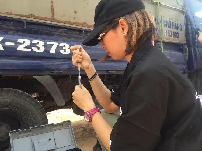 Bác sỹ thú y Weng Nash chuẩn bị thuốc thú y để khám lâm sàng cho gấu.