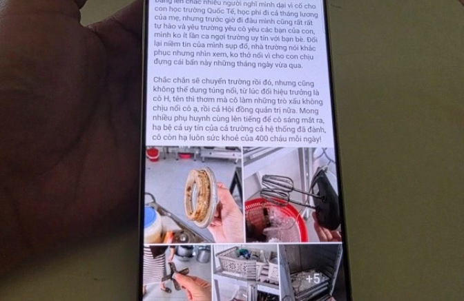 Phụ huynh ghi lại hình ảnh đồ dùng tại trường và đăng tải lên mạng xã hội (Ảnh chụp màn hình).