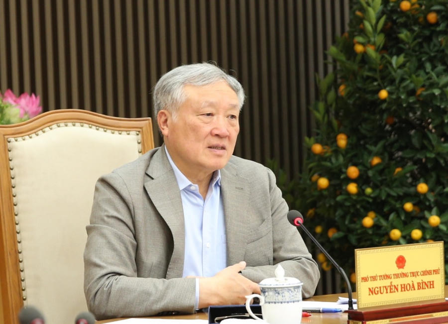 Phó Thủ tướng Thường trực Chính phủ Nguyễn Hòa Bình nhấn mạnh, hạ tầng về công nghệ thông tin là một thành tố rất quan trọng của Trung tâm Tài chính quốc tế - Ảnh: VGP/Nguyễn Hoàng.