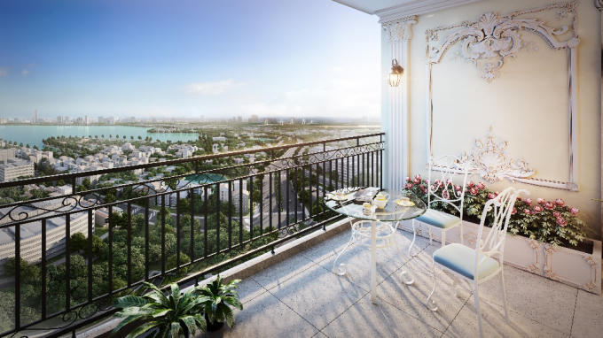 Tầm nhìn khoáng đạt từ ban công căn hộ D’. Le Roi Soleil.