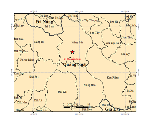 Bản đồ chấn tâm trận động đất 4,0 độ.