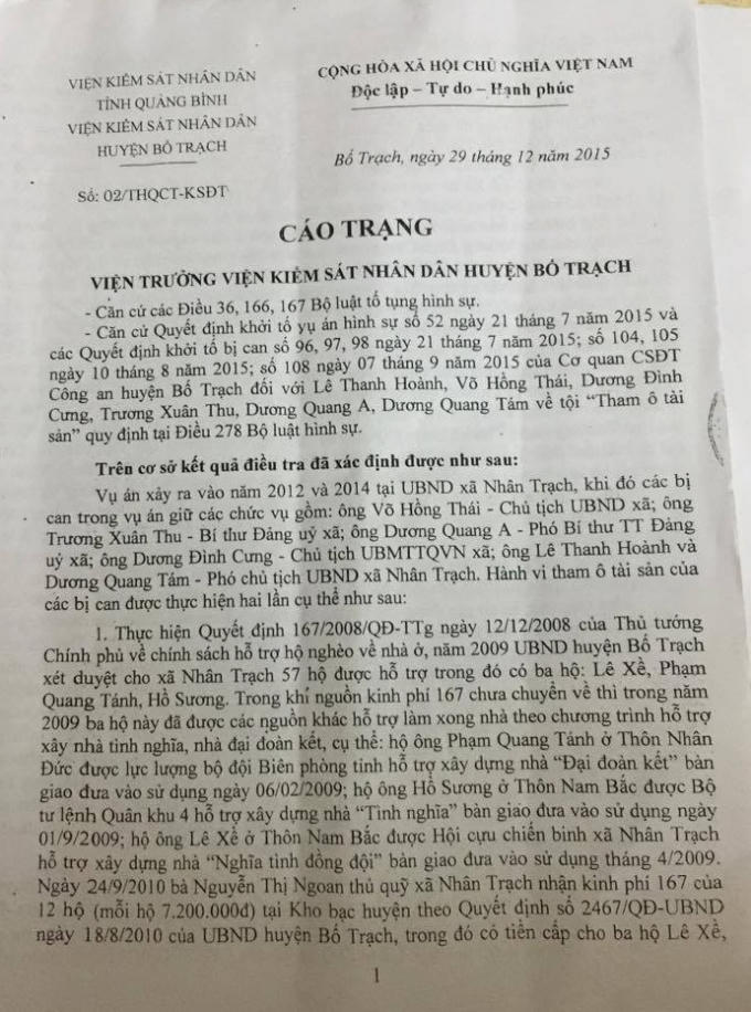 Bản cáo trạng truy tố bị can Dương Quang Tám về tội "Tham ô tài sản".