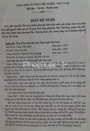 Đơn thư phản ánh của ông Công Tiến Bình gửi đến báo Phapluatplus.vn.