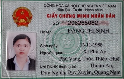 CMND của đối tượng Sinh. Ảnh: CA Quảng Nam.