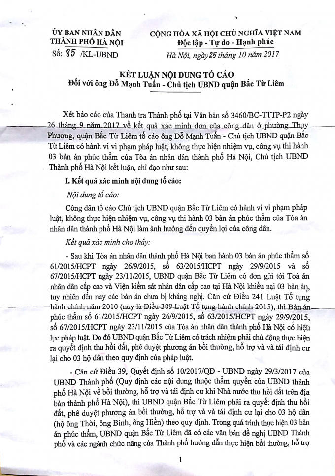 Kết luận số 85/KL - UBND ngày 25 tháng 10 năm 2017.