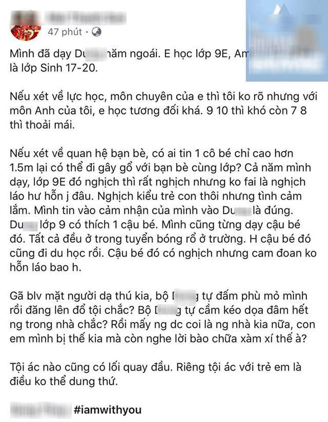 Tài khoản nhận là thầy giáo dạy lớp 9 của D. nói về học sinh