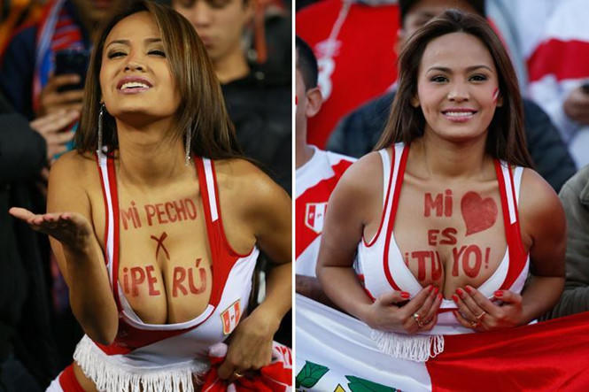 Cổ động quá nóng bỏng, nữ CĐV Peru, cô Nissu Caitu đã gây bão World Cup