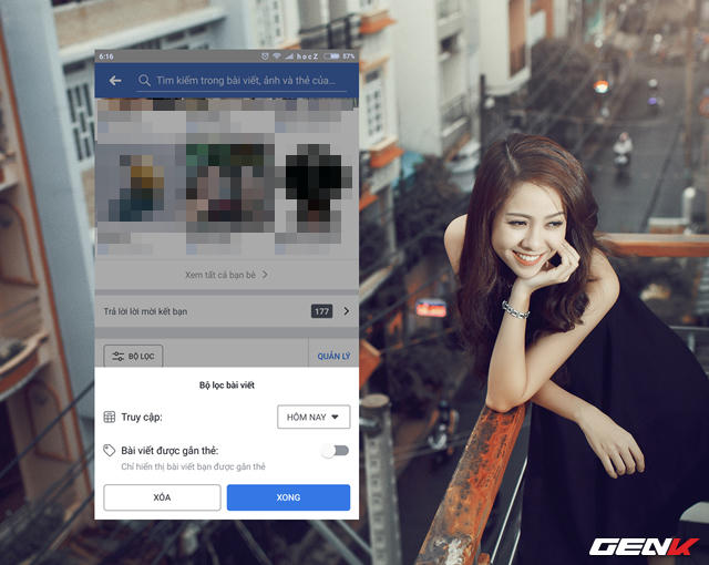 Nếu bạn muốn xóa nhanh tất cả các bài viết mà mình đã đăng hoặc được gắn thẻ (tag) trong lượt truy cập hôm nay hoặc trước đó, hãy nhấn “BỘ LỌC”. Lúc này cửa sổ tùy chỉnh các lựa chọn lọc sẽ xuất hiện.