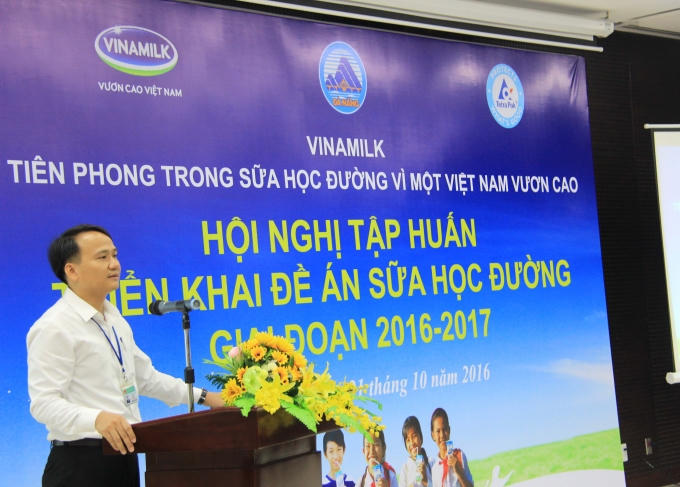 Ông Nguyễn Đình Vĩnh - Giám đốc Sở GD-ĐT TP.Đà Nẵng phát biểu khai mạc Hội nghị tập huấn triển khai Đề án sữa học đường Quốc gia tại TP.Đà Nẵng.