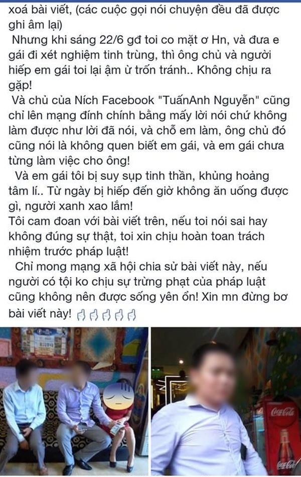 Sự việc được L.L chia sẻ trên facebook cá nhân.