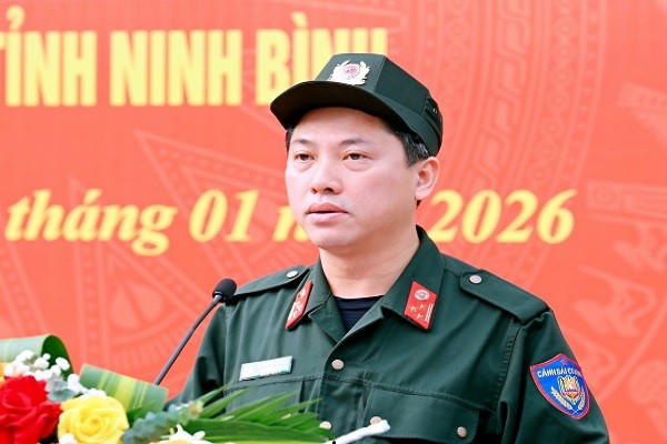 Thượng tá Vũ Quyết Chiến, Trưởng phòng Cảnh sát Cơ động phát biểu hưởng ứng tại Lễ ra mắt.
