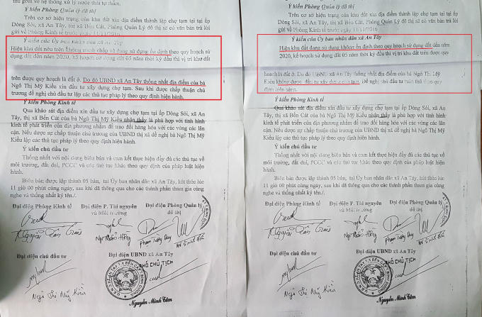 2 văn bản cách nhau 3 ngày nhưng có nội dung của UBND xã An Tây do ông Tâm làm đại diện nêu ý kiến khác nhau