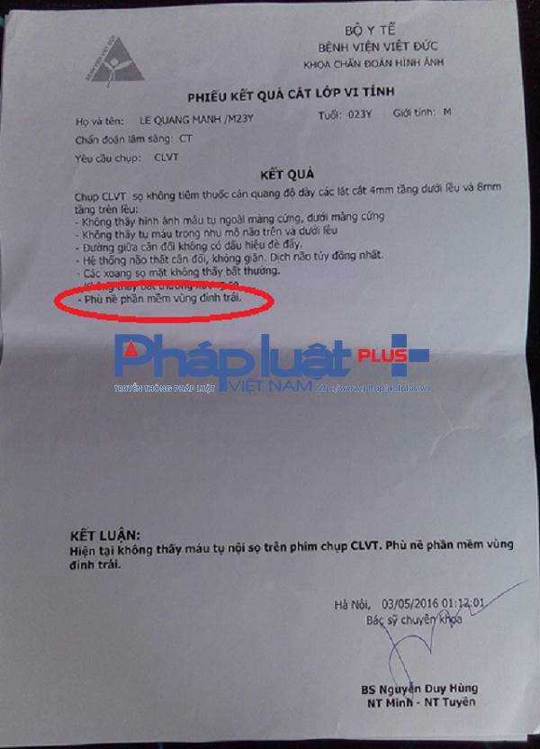 Phiếu kết luận của Bệnh viện đa khoa Việt Đức.