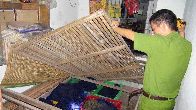 Động vật hoang dã được giấu tinh vi trong nhà bà Thuận. Ảnh: CA Quảng Nam.
