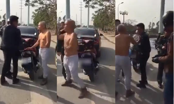 Hình ảnh cụ công bị cụt một cánh tay 'tung chưởng'. Ảnh: Cắt từ clip.