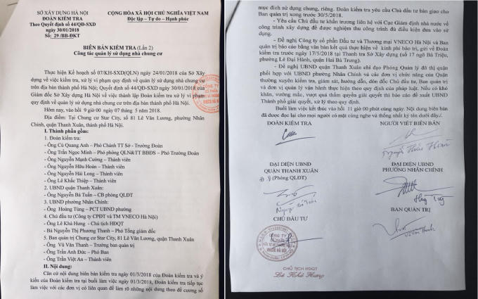 Kết luận Kiểm tra Công tác quản lý, sử dụng nhà chung cư của đoàn kiểm tra ngày 7/5/2018.