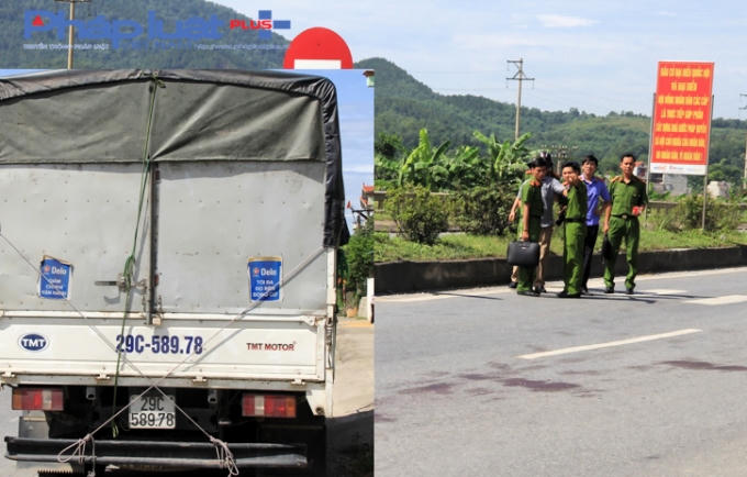 Xe ôtô tải BKS 29C-589.78 gây tại nạn tại hiện trường (Ảnh: A.Thắng)