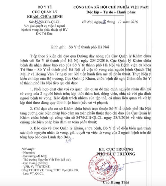 Công văn số 1525/KCB-QLCL của Cuch Quản lý Khám chữa bệnh - Bộ Y tế.