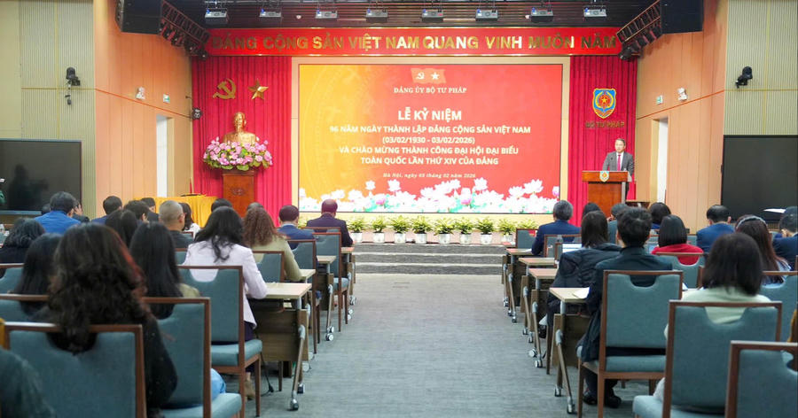 Quang cảnh Lễ kỷ niệm 96 năm thành lập Đảng Cộng sản Việt Nam (1930-2026) tại Bộ Tư pháp.
