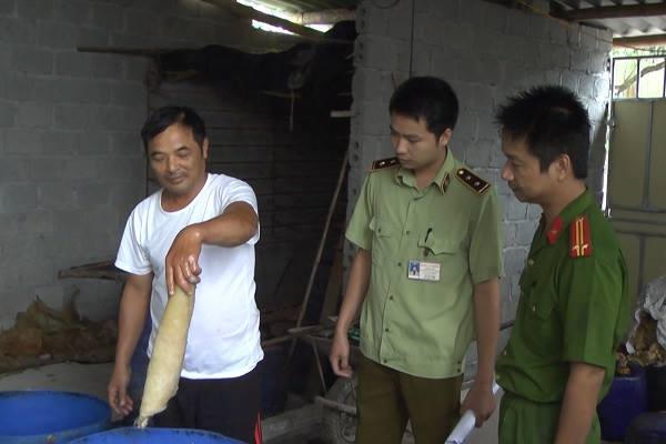 Bì lợn được nhúng vào hóa chất tẩy trắng trước khi chế biến rồi đem ra thị trường. (Ảnh: CA cung cấp).