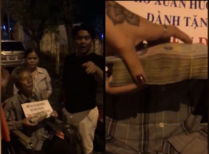 Hot girl cố xoay cọc tiền 200 triệu đồng cho mọi người quan sát. Đồng thời người đàn ông khuyên mọi người suy nghĩ về những gì đã nói về Hồ Xuân Hương.