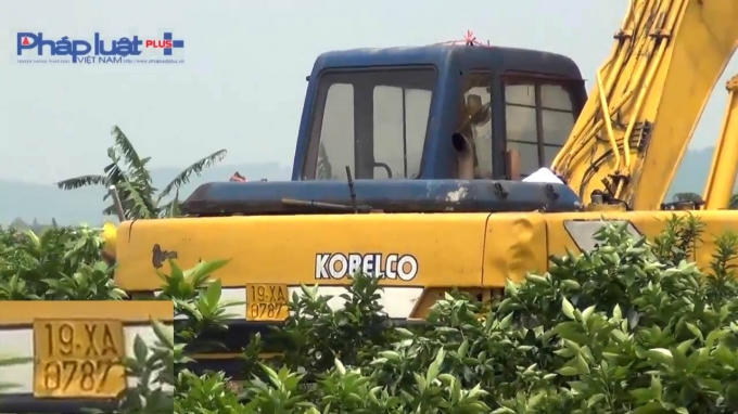 Ông Khang chủ vườn cam cho biết: "Có 2 người lạ mặt, lúc tối cho máy xúc tiến vào nhưng tôi không cho vào, thừa lúc tôi về ăn cơm họ đã cho máy xúc tiến vào vườn cam của tôi, tôi phản đối không cho vào với lý do là vào phải có đền bù cây cối bị hỏng bằng văn bản, đây không phải việc cháy nhà chết người mà phải làm như thế. Nhưng khi tôi đi về nhà cách trang trại không xa thì nghe tiếng máy móc hoạt động, tôi quay ra thì máy múc đã làm việc được khoảng 15 phút, tôi liền báo cho người trông hiện trường ngủ ở trang trại và sau đó về đi nghỉ. Sau đó tôi nghe thấy tiếng cãi vã rất to giữa hai bên, một lúc lâu sau thì dừng lại, sáng ra đã thấy phần móng của 2 chân cọc đã bị máy múc đào bới".