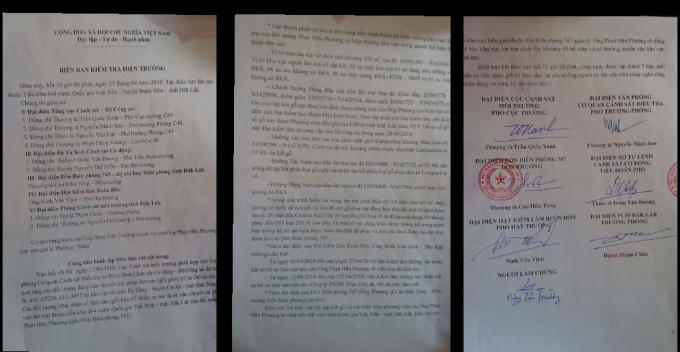 Biên bản hiện trường của cơ quan chức năng.