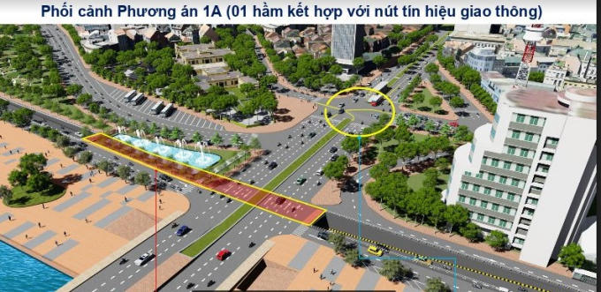 Một trong những phương án hầm chui khác mức thiết kế nút giao thông Tây cầu Rồng.