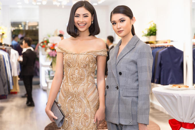 Thùy Dung diện vest cá tính đến mừng Hoa hậu Ngọc Hân làm bà chủ