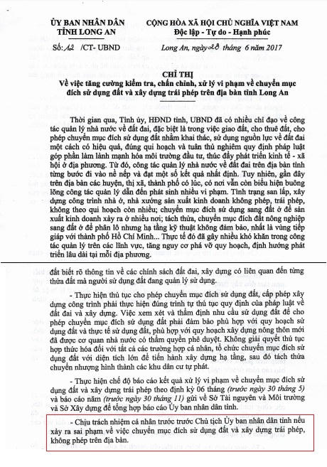 Chỉ thị số 12/CT-UBND của UBND tỉnh Long An.