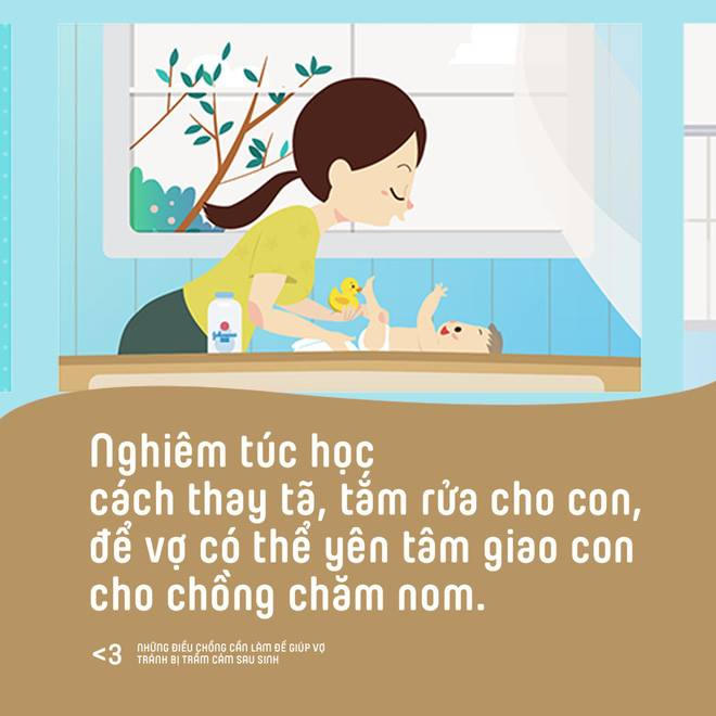 Nghiêm túc học cách thay tã, tắm rửa cho con, để vợ có thể yên tâm giao con cho chồng chăm nom.