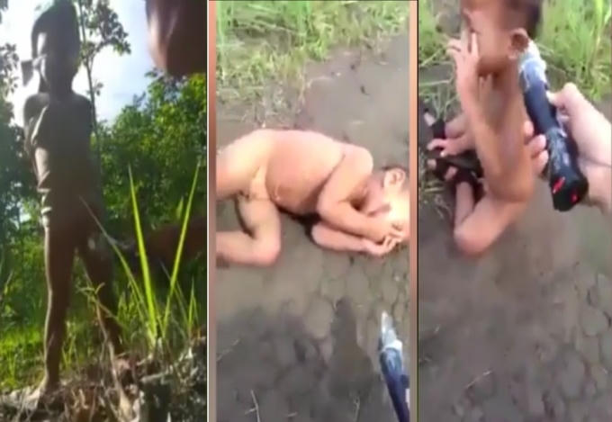 Bất chấp sự kêu gào, khóc lóc thảm thiết của em bé, người đàn ông vẫn ung dung thực hiện hành vi tàn bạo của mình.