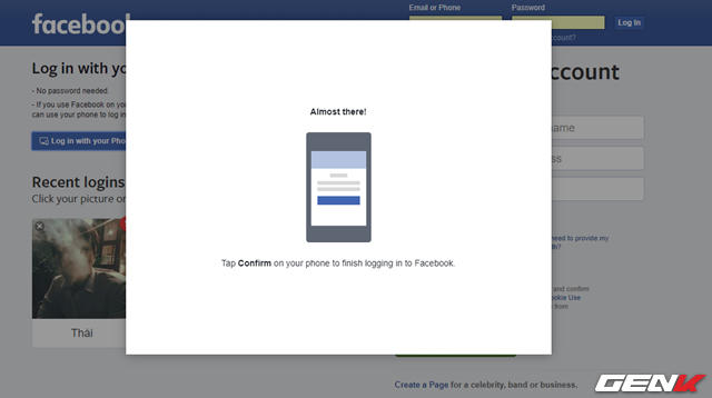 Chờ vài giây để Facebook nền web nhận được xác nhận từ ứng dụng và hoàn tất việc đăng nhập.