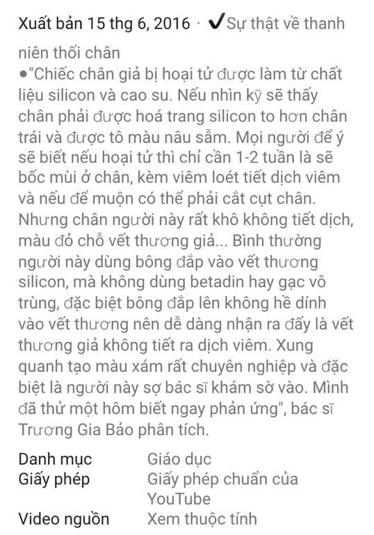 Nhận xét của Bác sĩ Trương Gia Bảo về chiếc chân bị hoại tử.