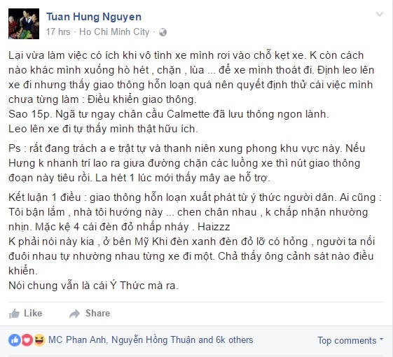 Chia sẻ trên trang Facebook cá nhân nam ca sĩ Tuấn Hưng.