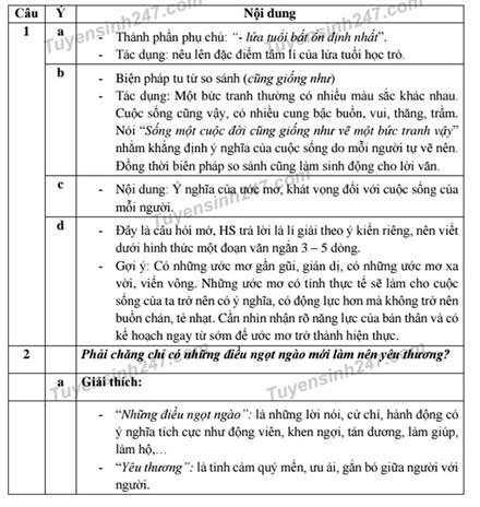 Gợi ý đáp án môn Ngữ Văn theo trang tintuyensinh247