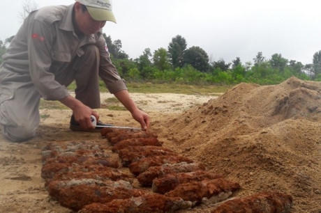 Đội rà phá bom mìn lưu động tỉnh Quảng Trị đã di dời an toàn số bom đạn phát hiện được. (Ảnh: HT)