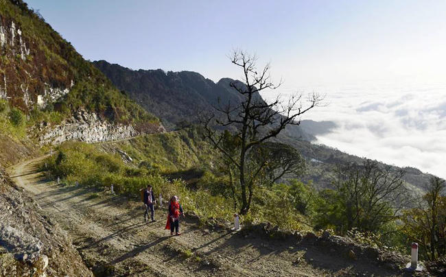 Con đường gập ghềnh lên nủi Chiêu Lầu Thi. (ảnh: Mỹ Hằng)