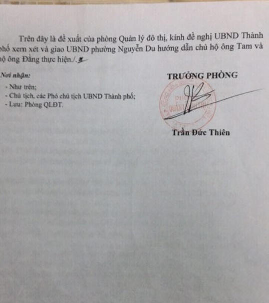 Văn bản đề xuất phương án xử lý của Phòng quản lý đô thị gửi UBND TP Hà Tĩnh về hướng giải quyết trong công tác quản lý hoạt động xây dựng nhà ở hộ ông Hoàng Ngọc Tam.