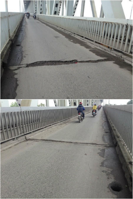 Phần điểm nối giữa các nhịp cầu tạo thành những rãnh sâu xuống, hoặc gồ lên, gây khó khăn cho người tham gia giao thông.