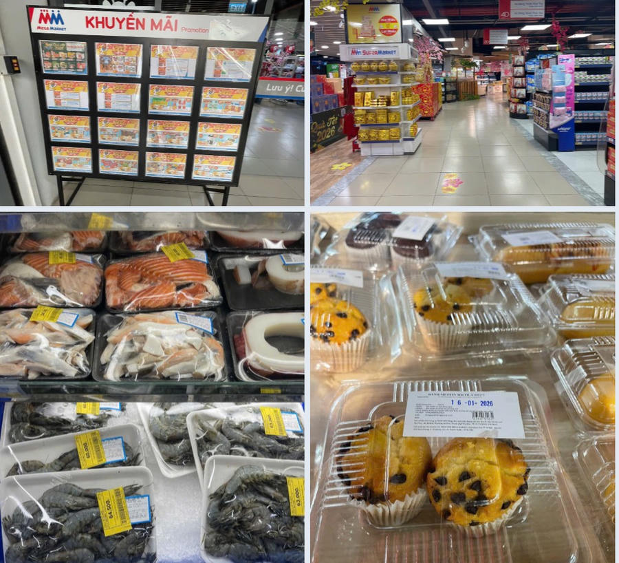 Một số sản phẩm bày bán tại MM Mega Market Thanh Xuân, ảnh chụp chiều 17/1/2026.