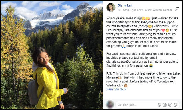 Diana Lai cảm ơn những người ủng hộ cô.