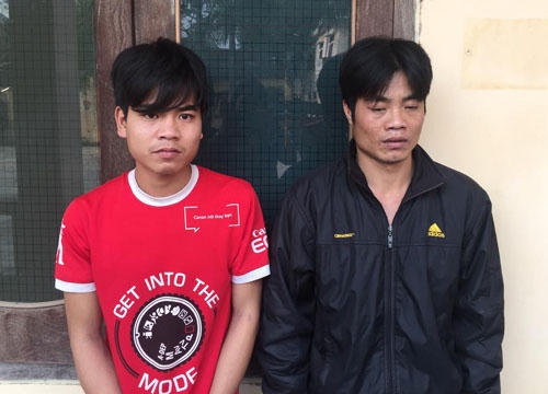 2 đối tượng Phạm Văn Cường và Phạm Hoàn Nam tại cơ quan công an.