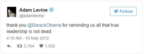 Adam Levine: "Cảm ơn Barack Obama vì nhắc chúng tôi nhớ rằng kỹ năng lãnh đạo thật sự vẫn chưa chết".