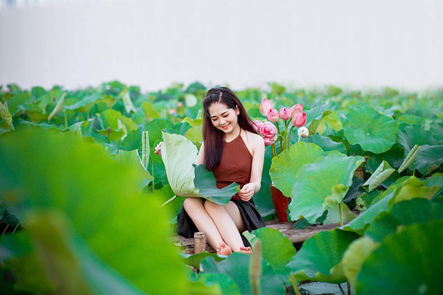 Ngắm thiếu nữ Hải Dương duy&ecirc;n d&aacute;ng b&ecirc;n hồ sen đầu m&ugrave;a