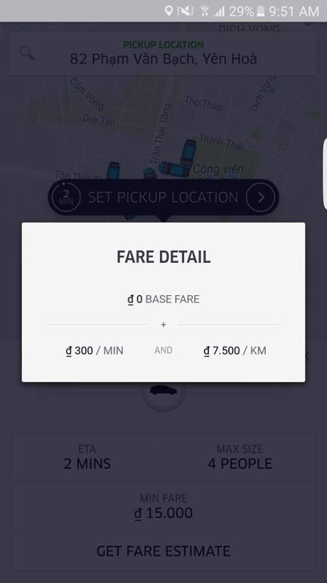 Giá cước Uberx đã tăng 50% cho mỗi km so với trước tại Hà Nội