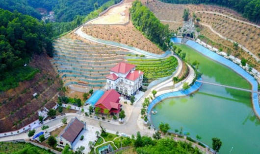 Khu đất và "biệt phủ" gây xôn xao dư luận của gia đình Giám đốc Sở Tài nguyên và Môi trưởng tỉnh Yên Bái Phạm Sỹ Quý. (Ảnh: Dân trí)