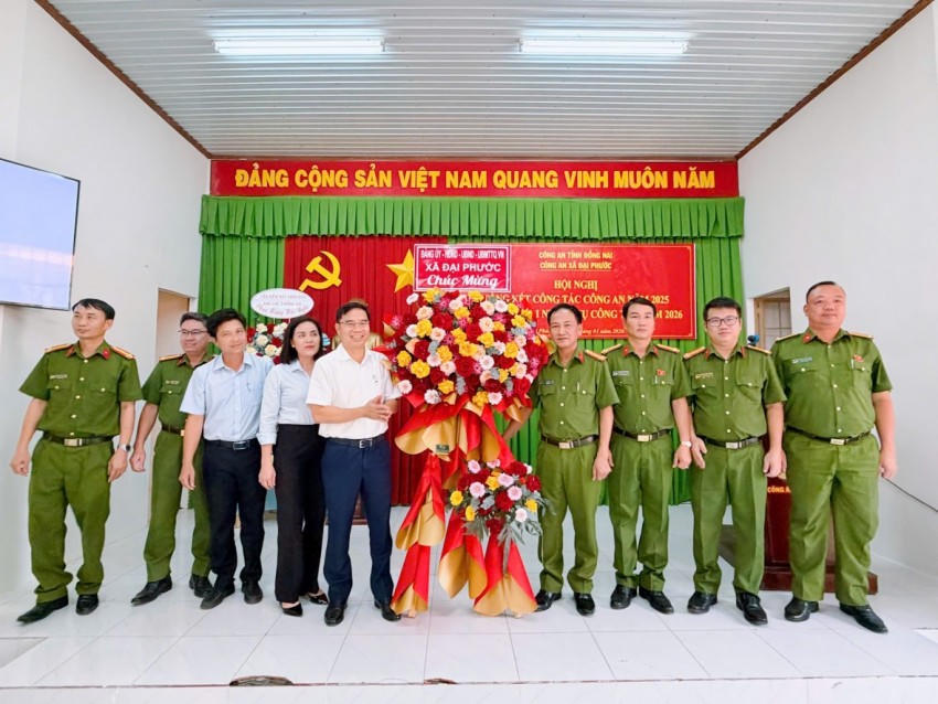 Công an xã Đại Phước (tỉnh Đồng Nai) tổ chức Hội nghị tổng kết công tác Công an năm 2025 và triển khai nhiệm vụ năm 2026.